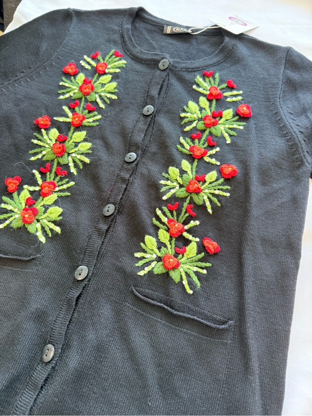 Embroidered Floral Cardigan Sweater Size M - Picture 3 of 11
